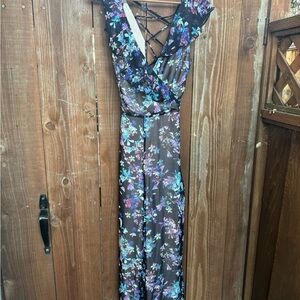 Floral Maxi pant jumpsuit with Crisscross Back